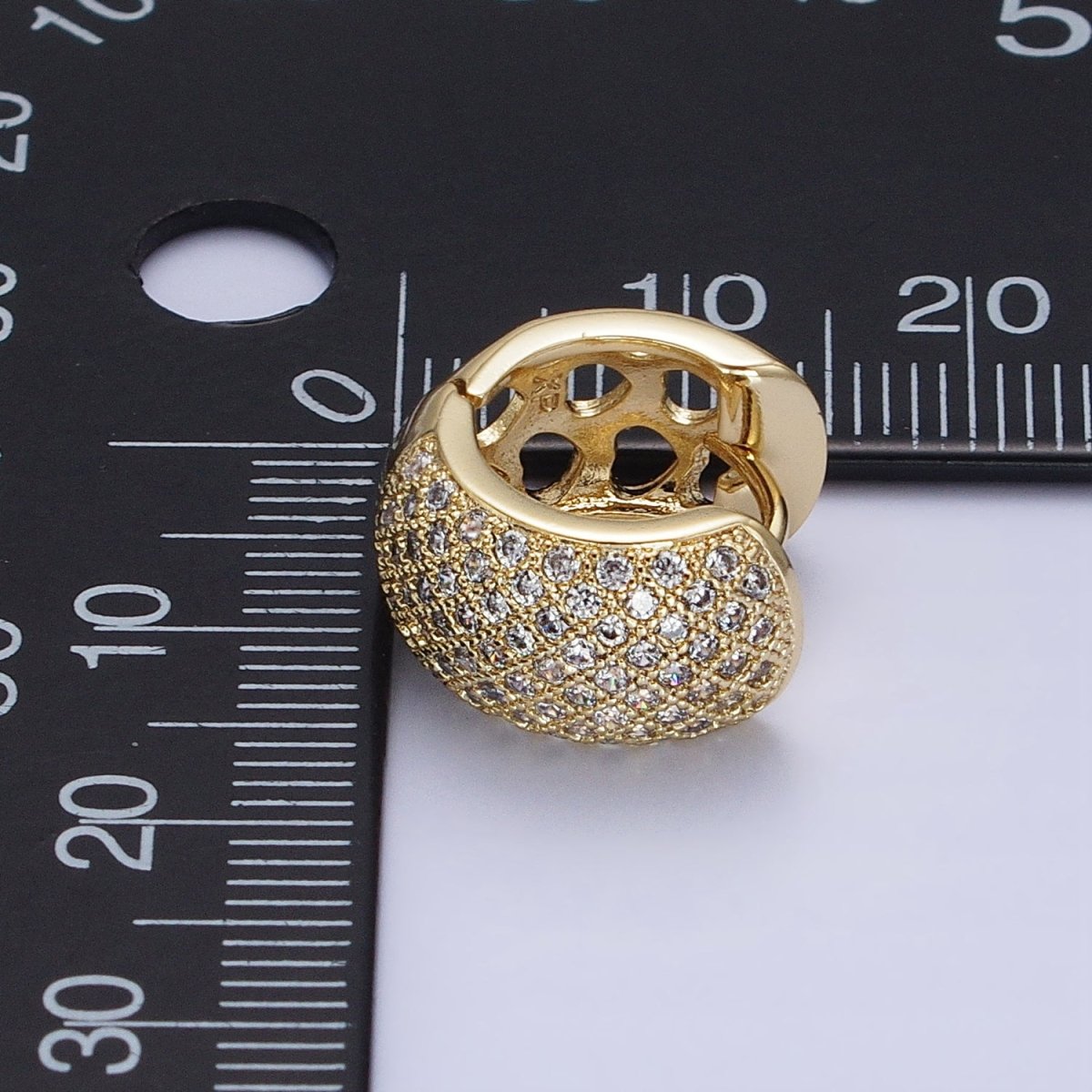 14K Gold Filled Wide Clear Micro Paved 15mm Huggie Earrings | AD1535 - DLUXCA