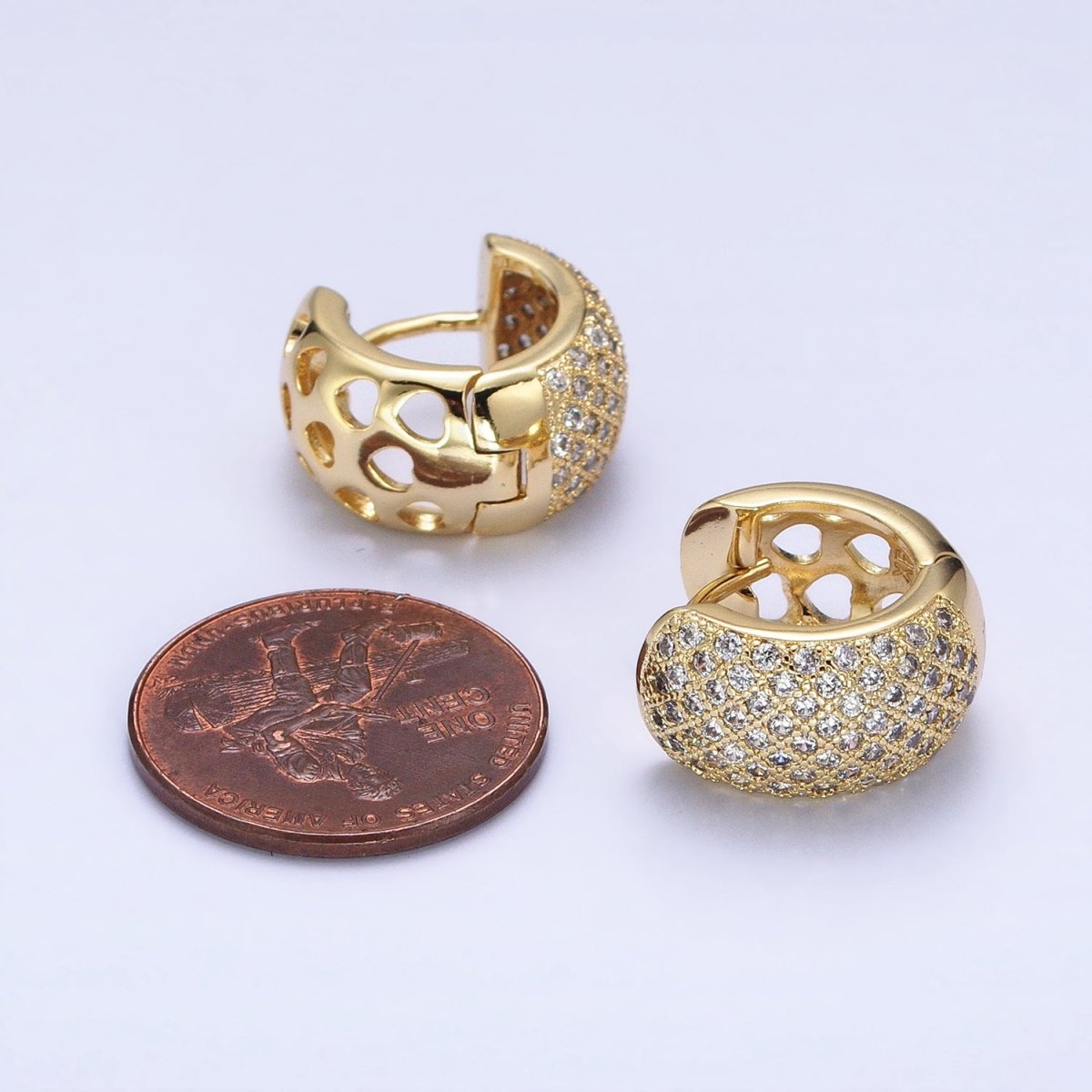 14K Gold Filled Wide Clear Micro Paved 15mm Huggie Earrings | AD1535 - DLUXCA