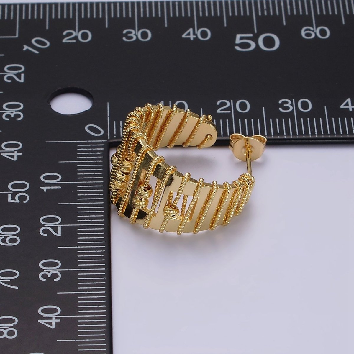 14K Gold Filled Wide Twisted Bead Wire Wrapped Open C-Shaped Hoop Earrings | AE687 - DLUXCA