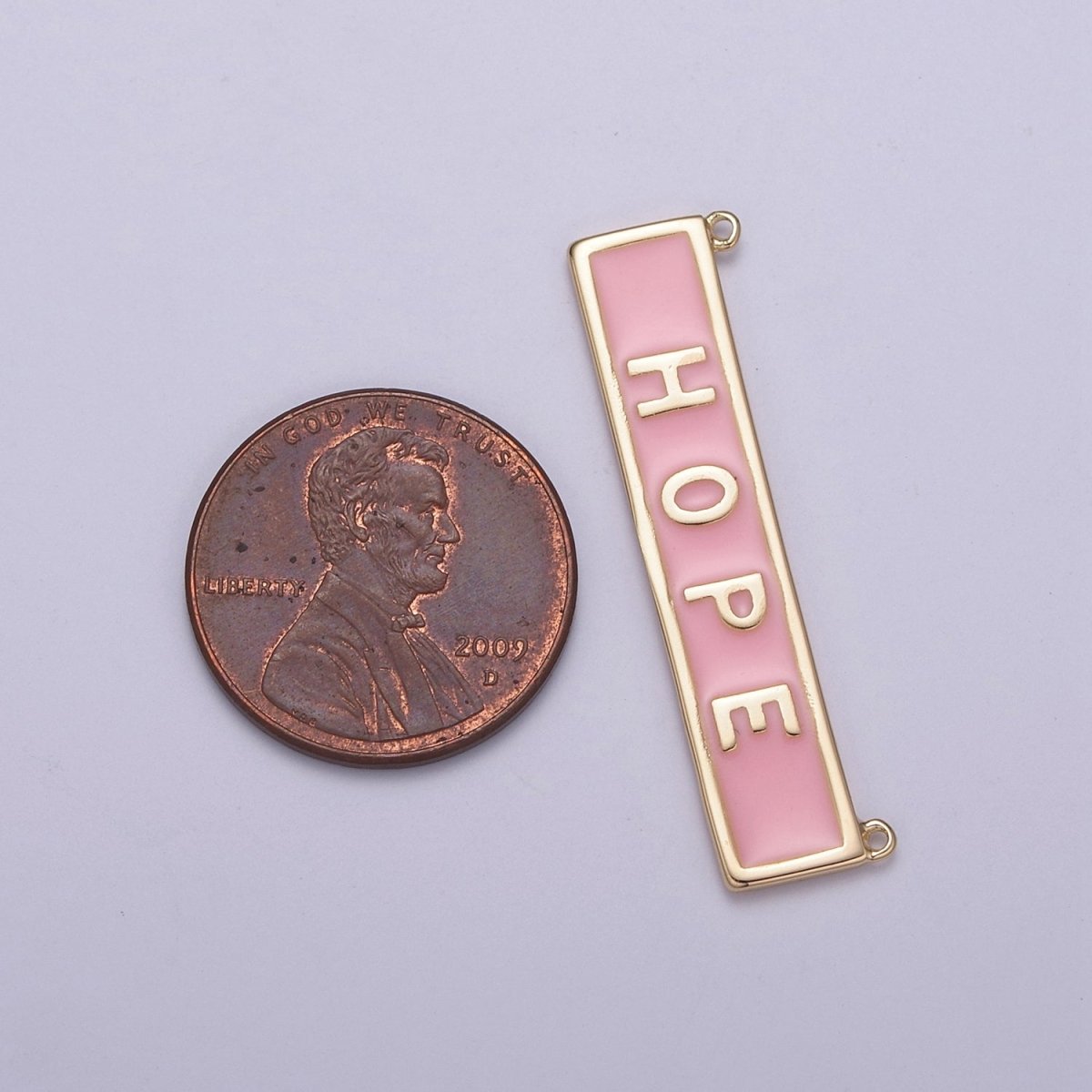 14k Gold Filled Words Charm Gold Bar for Necklace Charm Pink Enamel Tag Bar Horizontal Queen Faith Love Hope N-099 - N-102 - DLUXCA