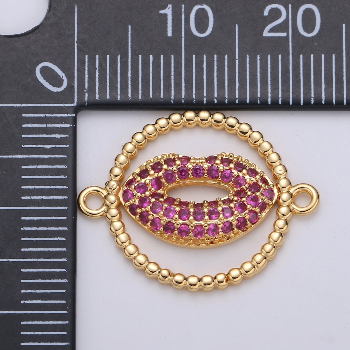 14k Gold Filled XOXO Kiss Mark Lips Connector Charm - Red Lips mwah muah, hugs and kisses, friendship love Jewelry Supply Bracelet Necklace F-554 - DLUXCA