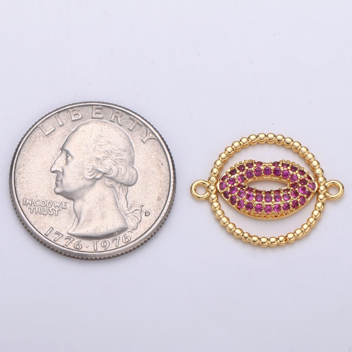 14k Gold Filled XOXO Kiss Mark Lips Connector Charm - Red Lips mwah muah, hugs and kisses, friendship love Jewelry Supply Bracelet Necklace F-554 - DLUXCA