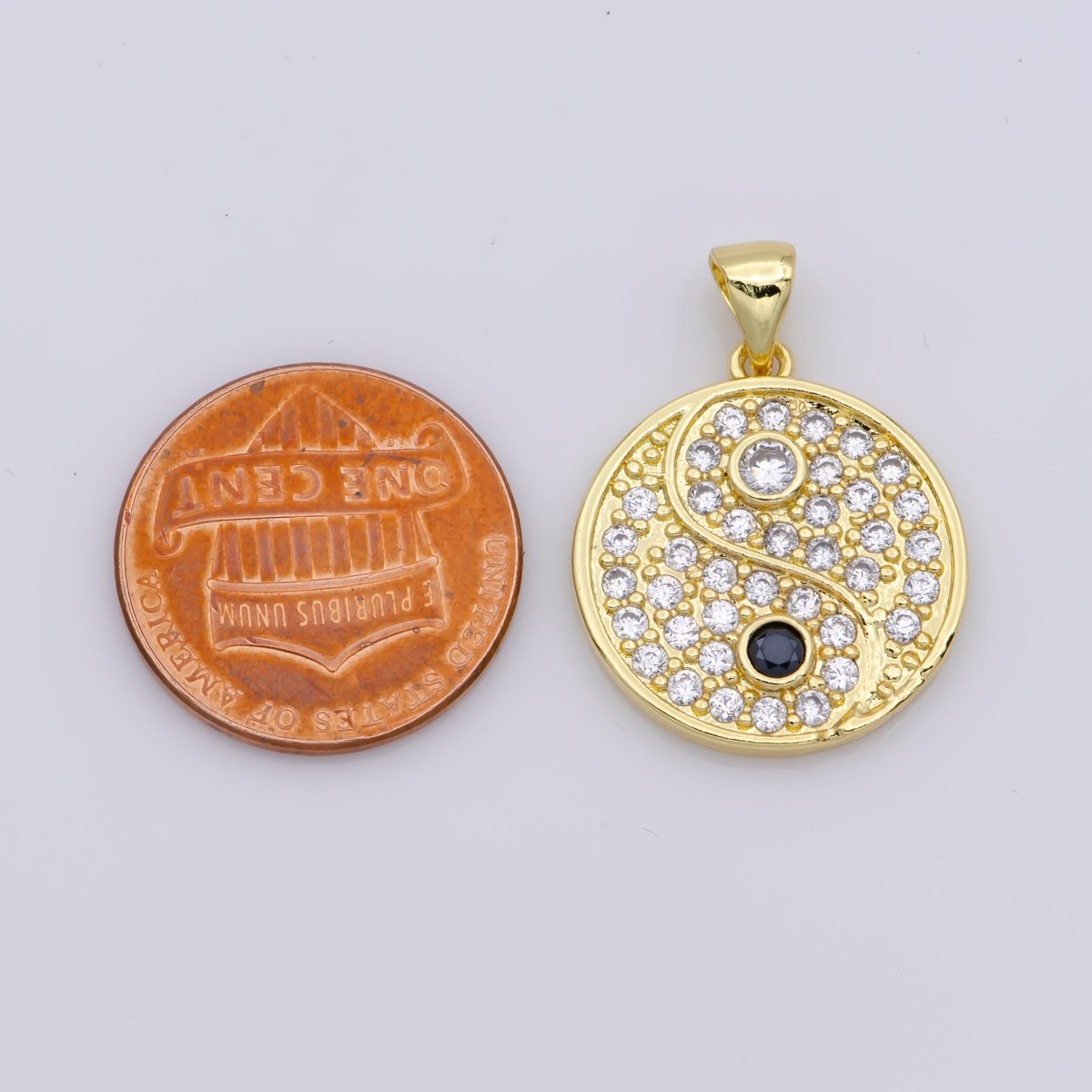 14K Gold Filled Yin Yang Dainty Pendant, Micro Pave YinYang Charm For necklace bracelet earring J-930 - DLUXCA