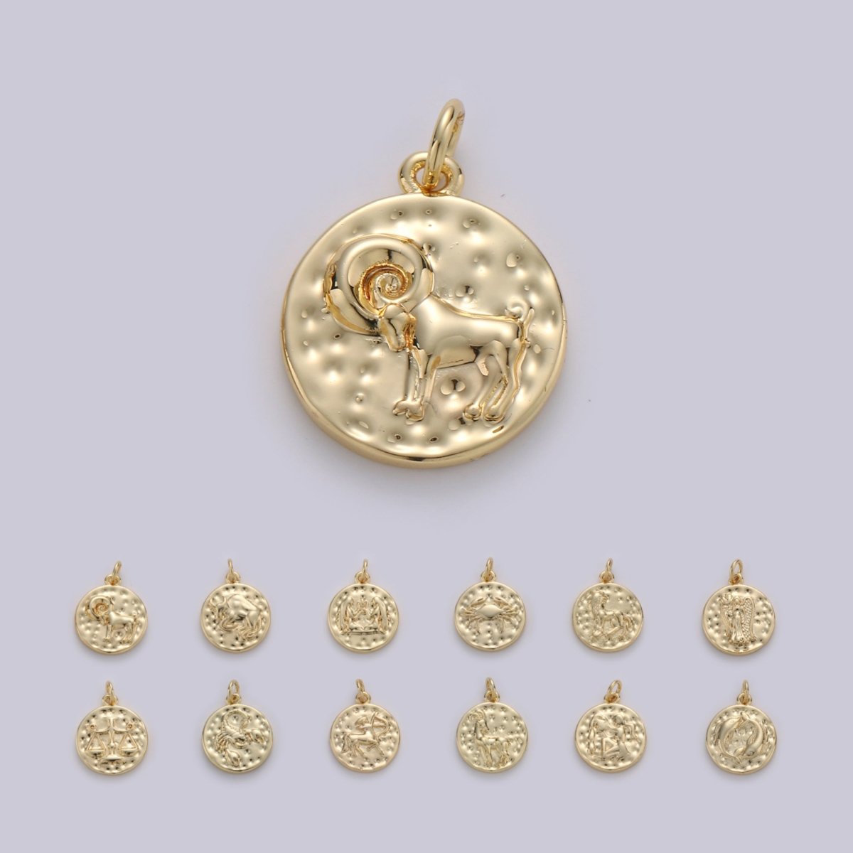 14K Gold Finish Baguette Zodiac Sign fashion Aries Ram Dog Tag Pendant Charm Chain Set