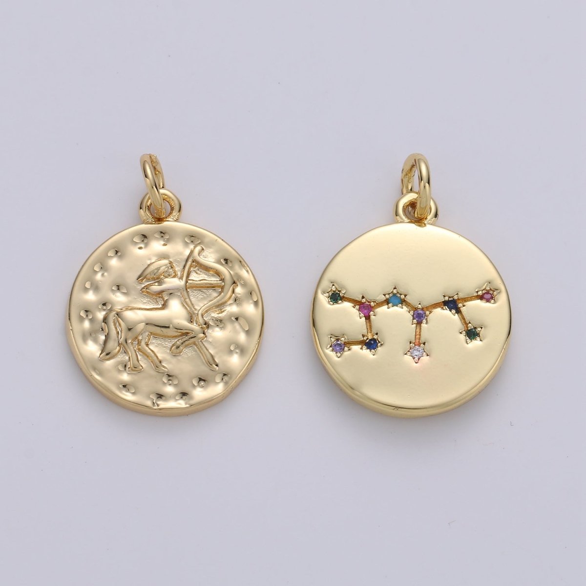 14K Gold Filled Zodiac Constellation Charms, Zodiac Symbol, Horoscope Charm, Gold Astrological Zodiac Signs, Double Sided Charm Pendant | A-326-A-337 - DLUXCA