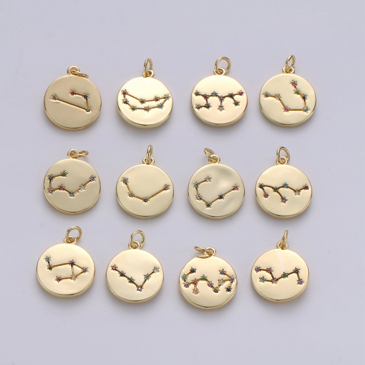 14K Gold Filled Zodiac Constellation Charms, Zodiac Symbol, Horoscope Charm, Gold Astrological Zodiac Signs, Double Sided Charm Pendant | A-326-A-337 - DLUXCA