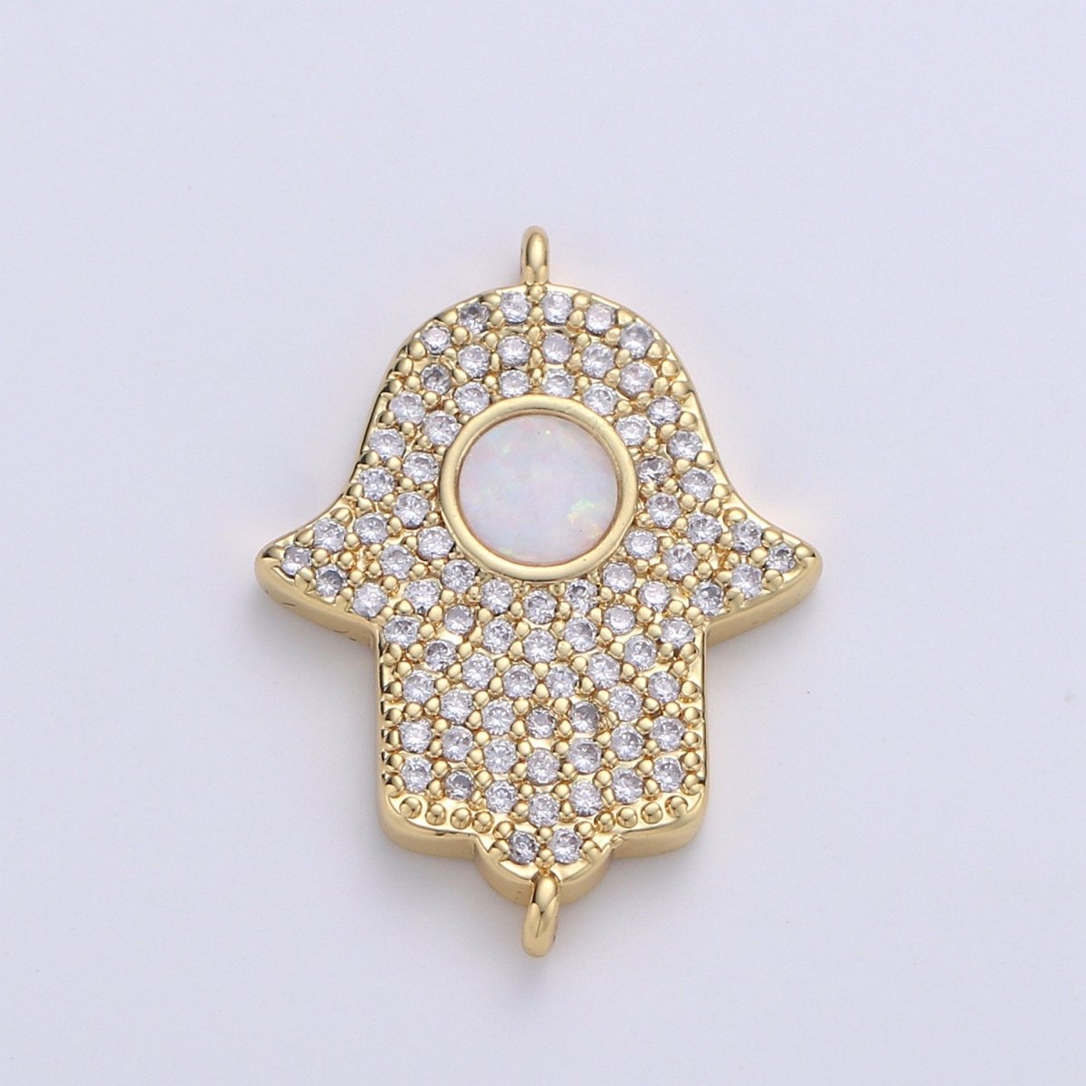 14K Gold Fillled Hamsa Hand Connector Micro Pave Hamsa Charm Connector for Bracelet Necklace Earring Supply for Jewelry Making Opal Hamsa F-481 F-482 - DLUXCA