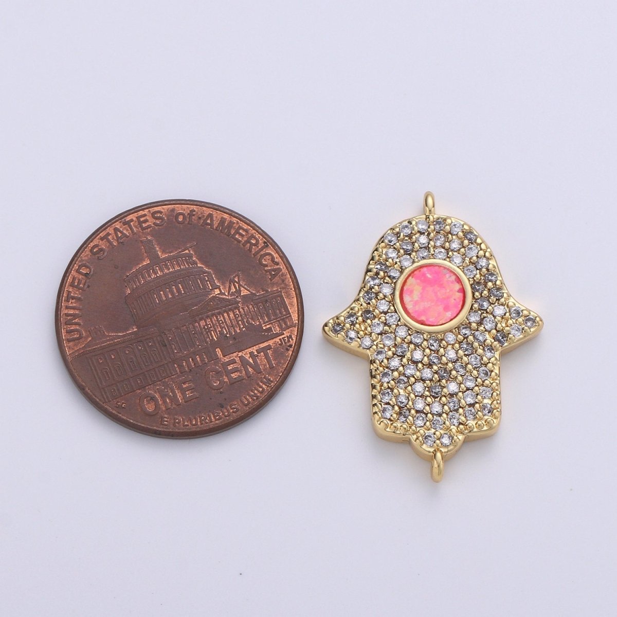 14K Gold Fillled Hamsa Hand Connector Micro Pave Hamsa Charm Connector for Bracelet Necklace Earring Supply for Jewelry Making Opal Hamsa F-481 F-482 - DLUXCA