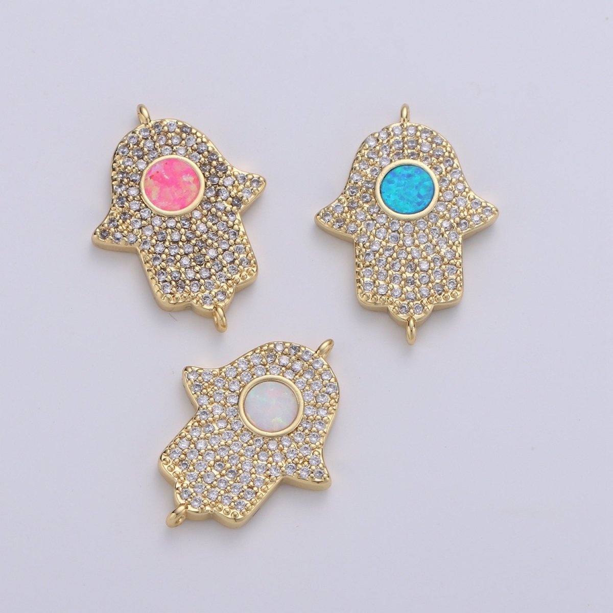14K Gold Fillled Hamsa Hand Connector Micro Pave Hamsa Charm Connector for Bracelet Necklace Earring Supply for Jewelry Making Opal Hamsa F-481 F-482 - DLUXCA