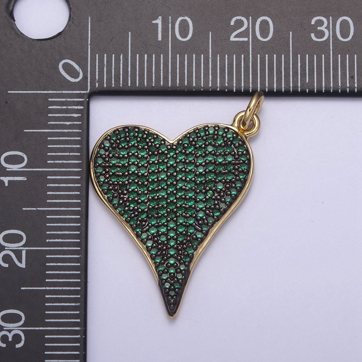 14K Gold Heart Charm Pendant, Green, Pink CZ Micro Pave CZ Heart Charm for bracelet necklace diy jewelry N-796 N-797 - DLUXCA