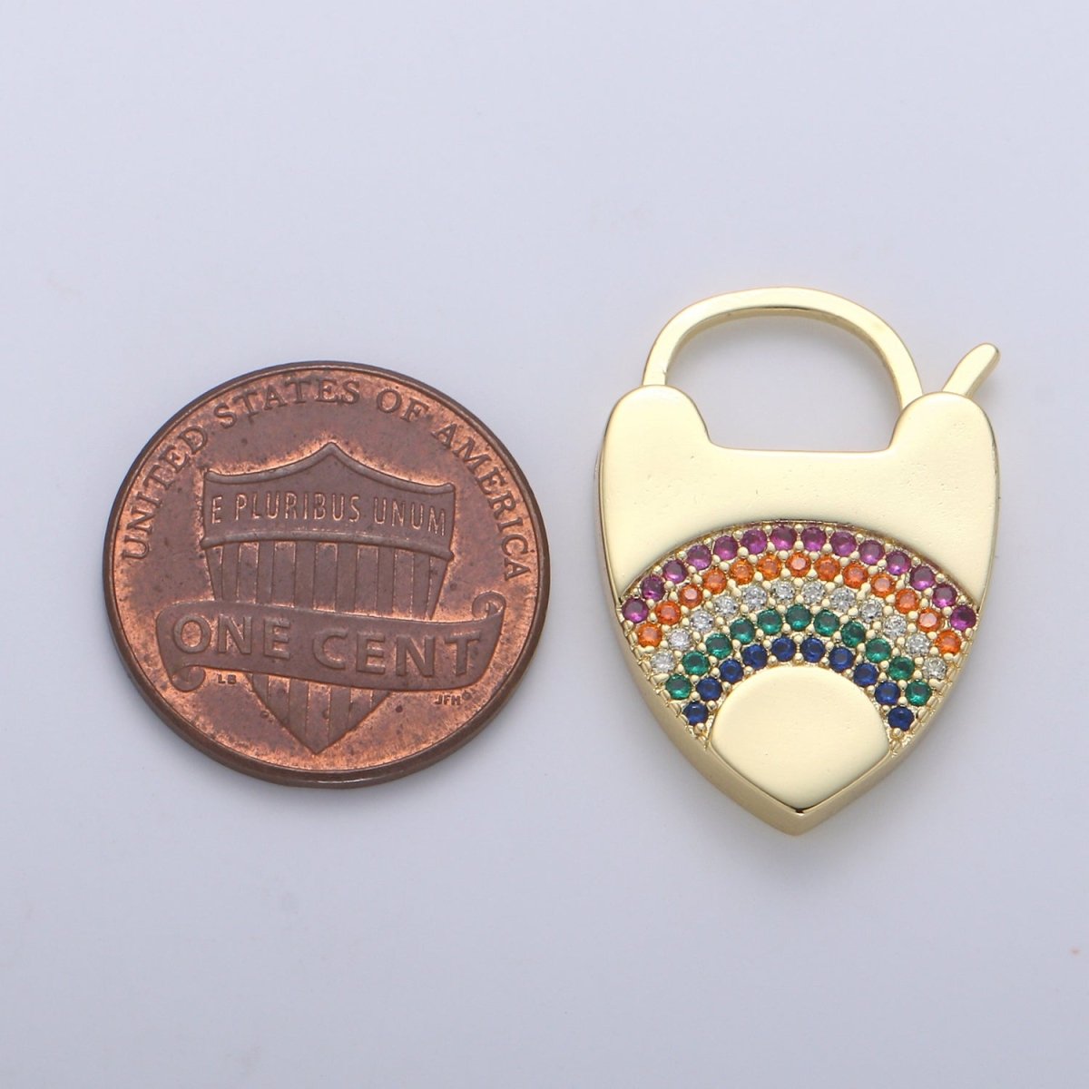 14K Gold Heart Shaped Lock, Rainbow Heart Clasp For Necklace Jewelry Making Supplies End Clasp Component L266 - DLUXCA