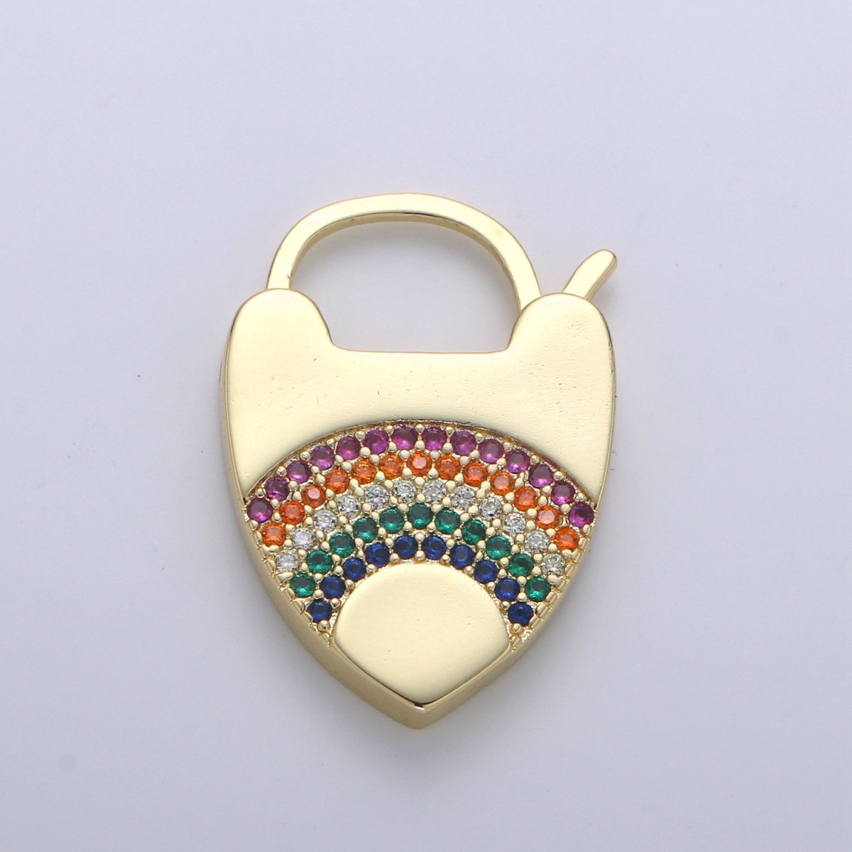 14K Gold Heart Shaped Lock, Rainbow Heart Clasp For Necklace Jewelry Making Supplies End Clasp Component L266 - DLUXCA