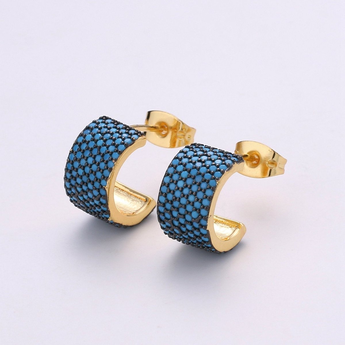 14K Gold Plated Sterling Silver Tiny Aqua Turquoise Hoop Earrings, Huggie Hoops, Small Dainty Hoop Earring, Something Blue, Cartilage Q-155 - Q-159 - DLUXCA