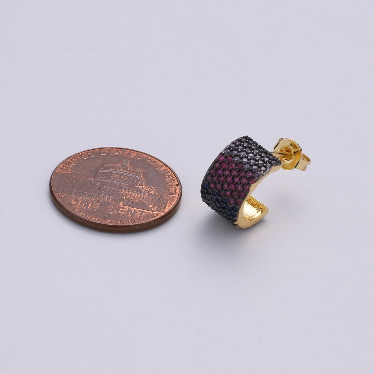 14K Gold Plated Sterling Silver Tiny Black Hoop Earrings, Huggie Hoops, Small Dainty Hoop Earring, Purple Ombre Earring Cartilage Q-162 - DLUXCA