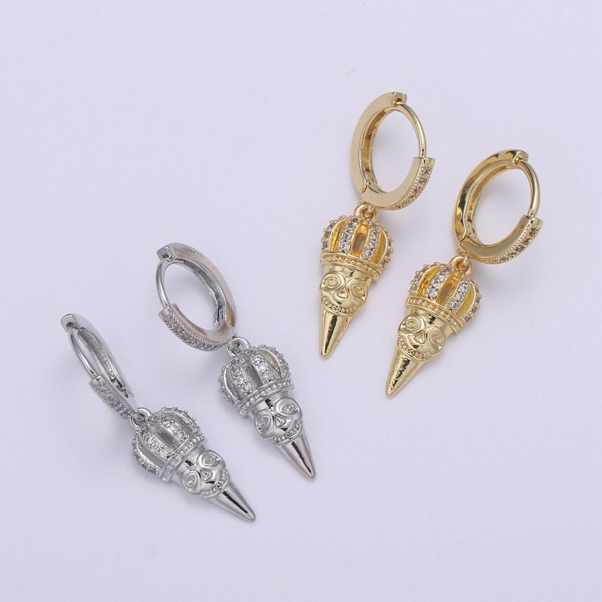 14k Gold spike earring, Spike hoop earrings, Pendulum huggie, Gift for her, Tiny hoop earrings Dangle earrings P-048 P-049 - DLUXCA