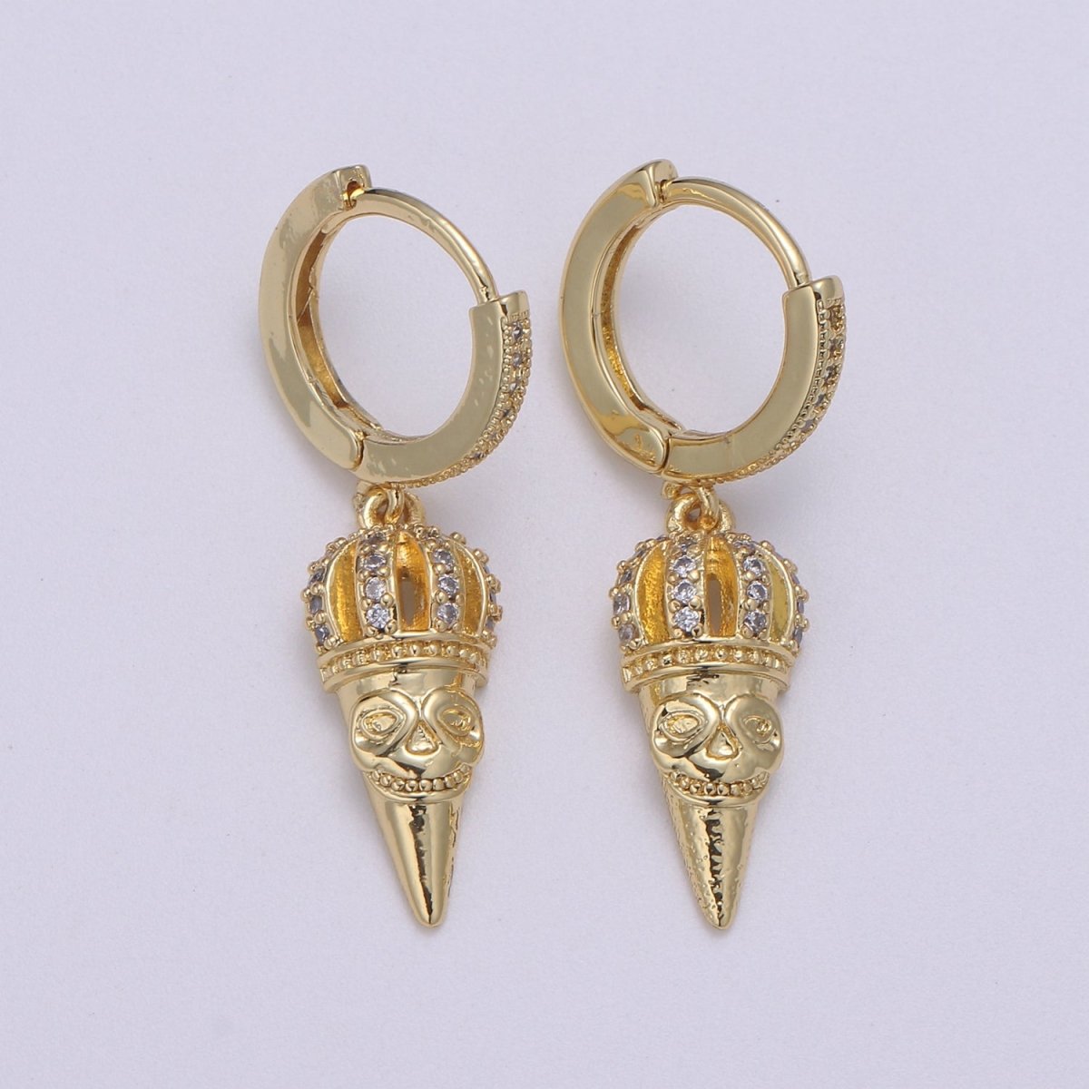 14k Gold spike earring, Spike hoop earrings, Pendulum huggie, Gift for her, Tiny hoop earrings Dangle earrings P-048 P-049 - DLUXCA