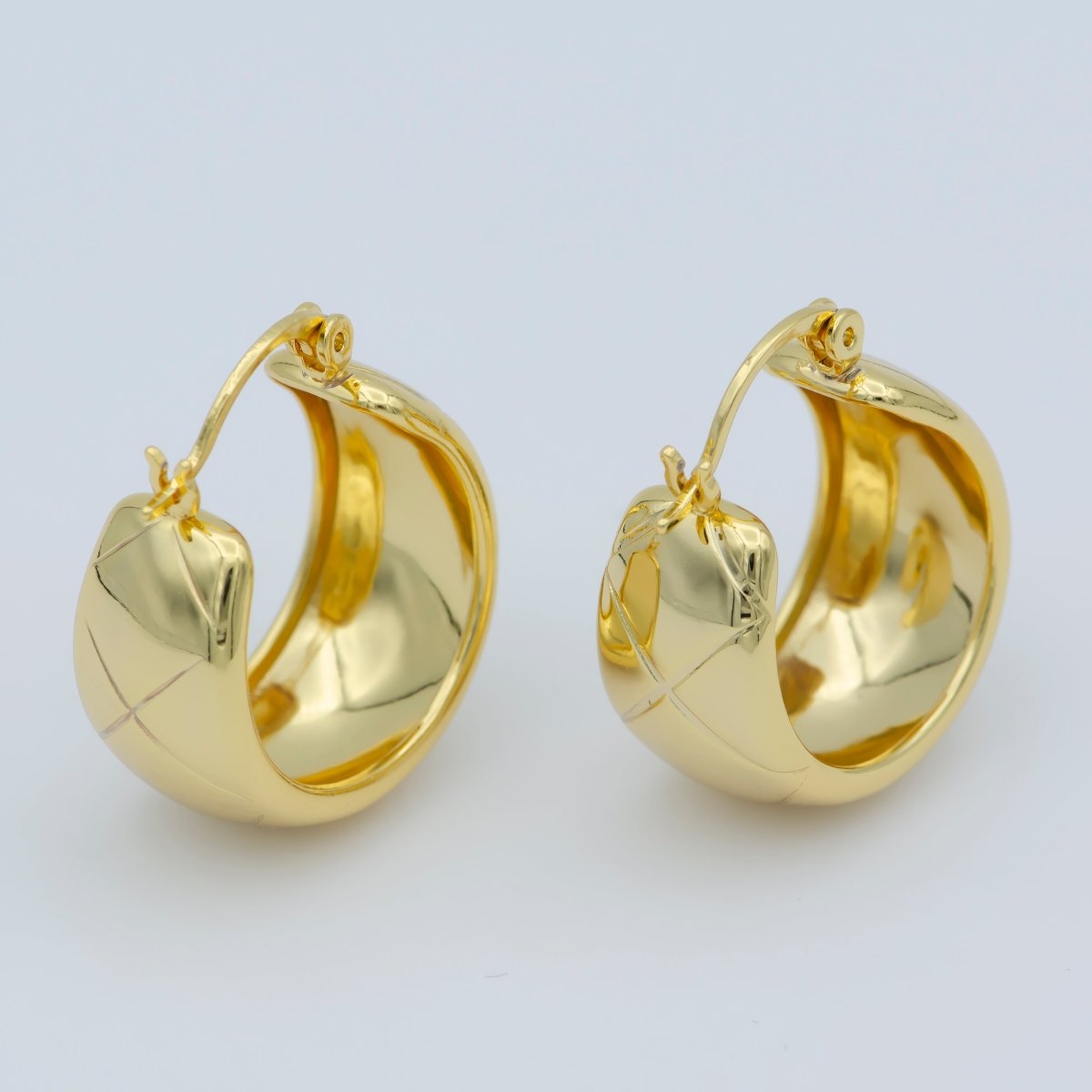 14K Gold Thick Hoops - Gold Thick Hoop Earrings - Chunky Thick Hoops - Light Weight Hoops Dome Earring P-268 - DLUXCA