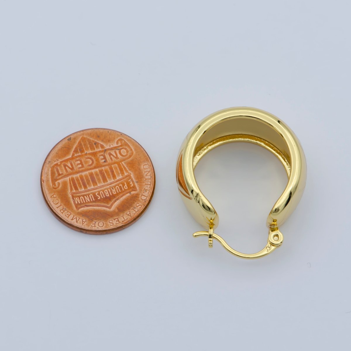 14K Gold Thick Hoops - Gold Thick Hoop Earrings - Chunky Thick Hoops - Light Weight Hoops Dome Earring P-268 - DLUXCA