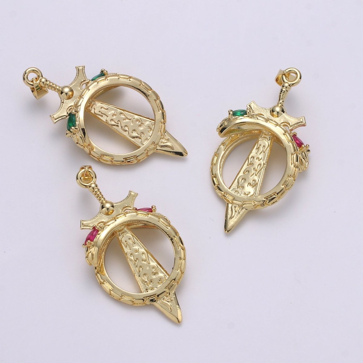 14K Gold Viking Sword Charm, Sword Pendant, 14K Gold Filled sword Charm for Necklace Bracelet Supply J-036~J-038 - DLUXCA