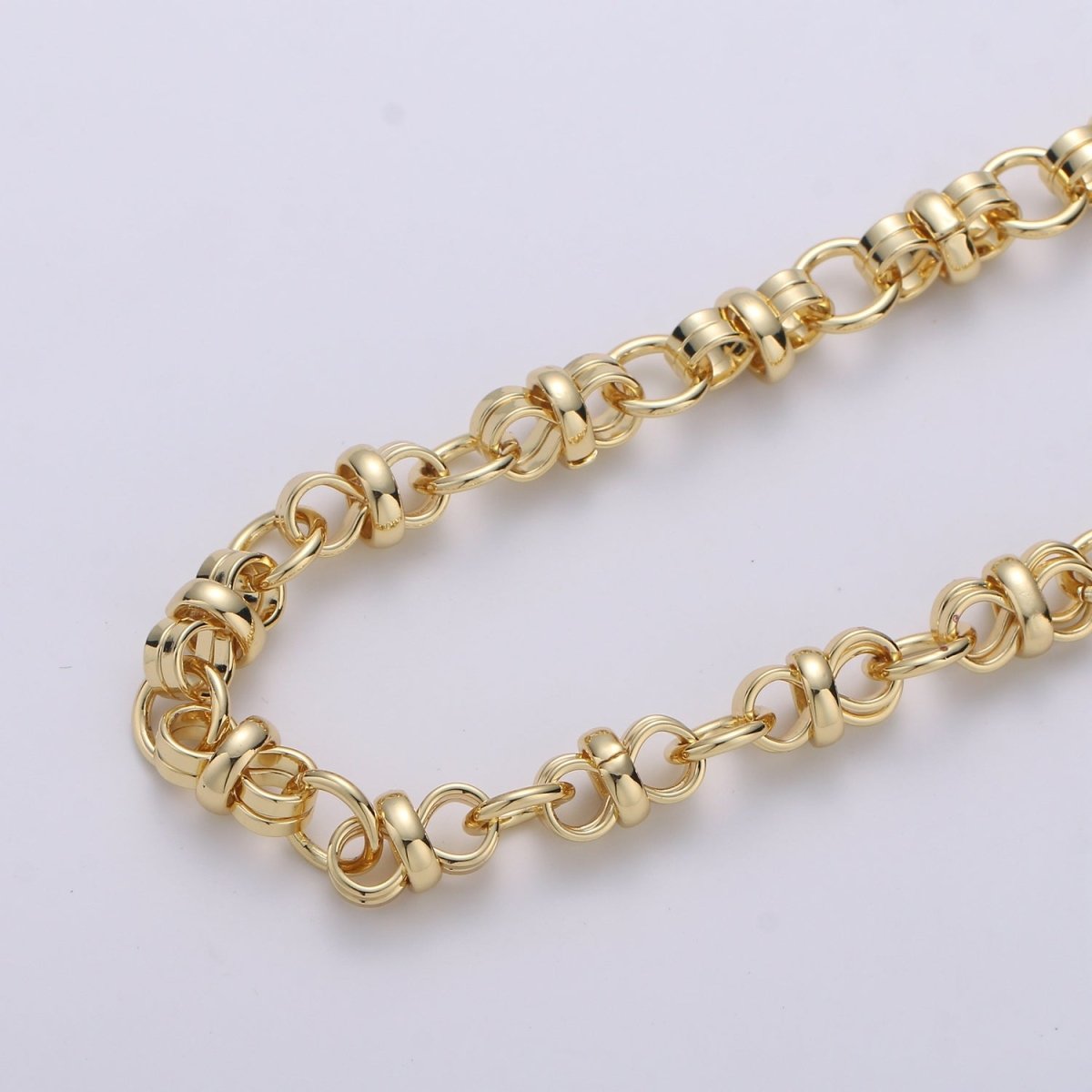 14K Link Round Double Eternity Chain By Yard, Gold Filled Fancy Chain, Wholesale Bulk Roll Chain Jewelry Making, 9.5mm Designed Rolo Chain | ROLL-302 Clearance Pricing - DLUXCA