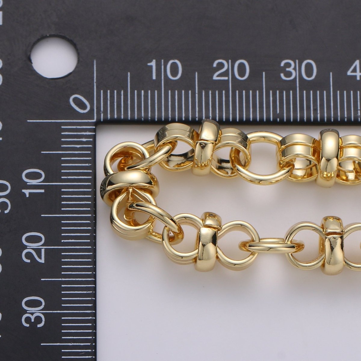 14K Link Round Double Eternity Chain By Yard, Gold Filled Fancy Chain, Wholesale Bulk Roll Chain Jewelry Making, 9.5mm Designed Rolo Chain | ROLL-302 Clearance Pricing - DLUXCA