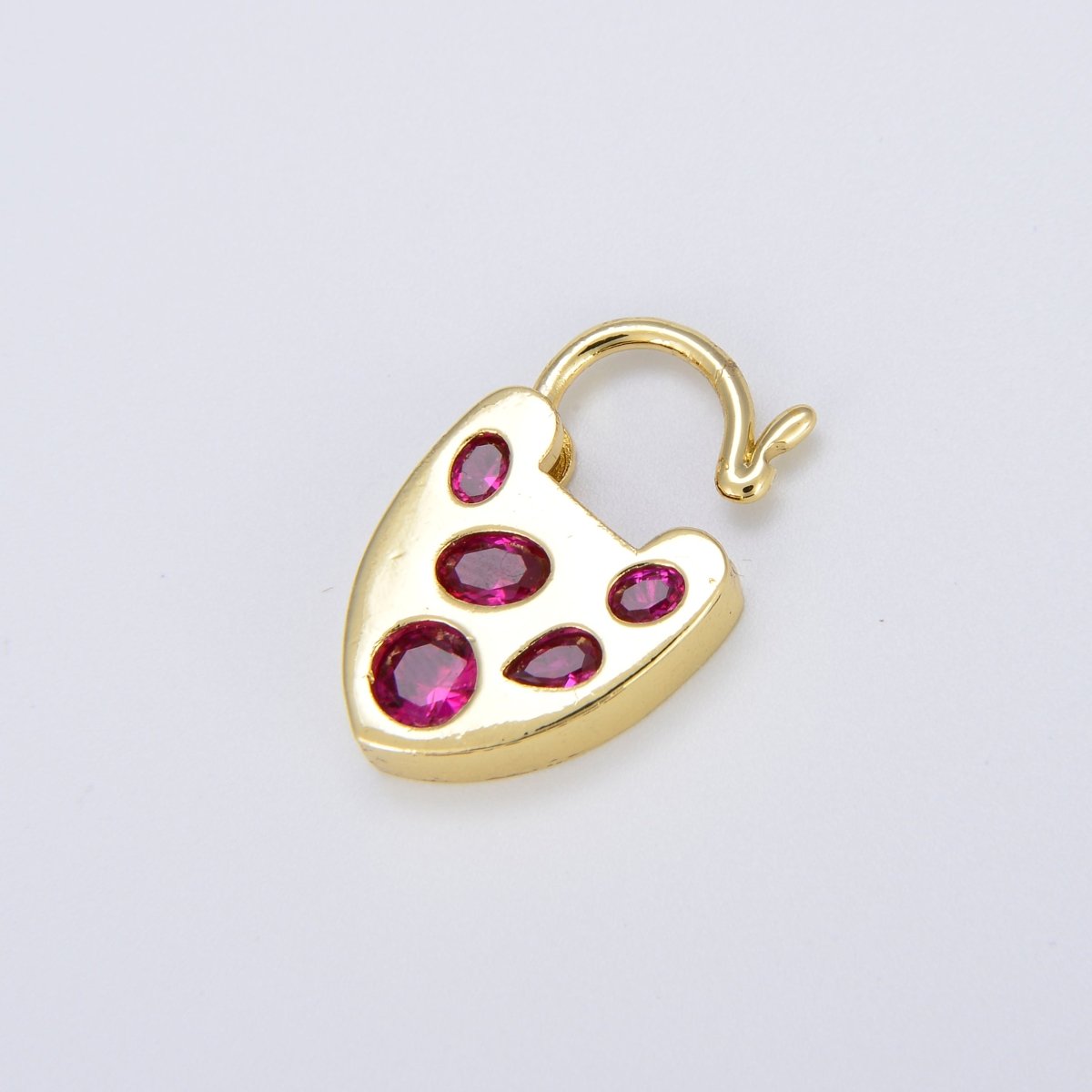 14K Shiny Gold Heart Shaped Padlock Clasp, Cubic Zirconia Love Clasp, Working Open Close Clasp Pendant Connector Charm for Necklace L-320~L-322 - DLUXCA