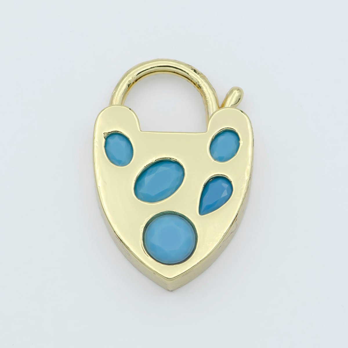 14K Shiny Gold Heart Shaped Padlock Clasp, Cubic Zirconia Love Clasp, Working Open Close Clasp Pendant Connector Charm for Necklace L-320~L-322 - DLUXCA