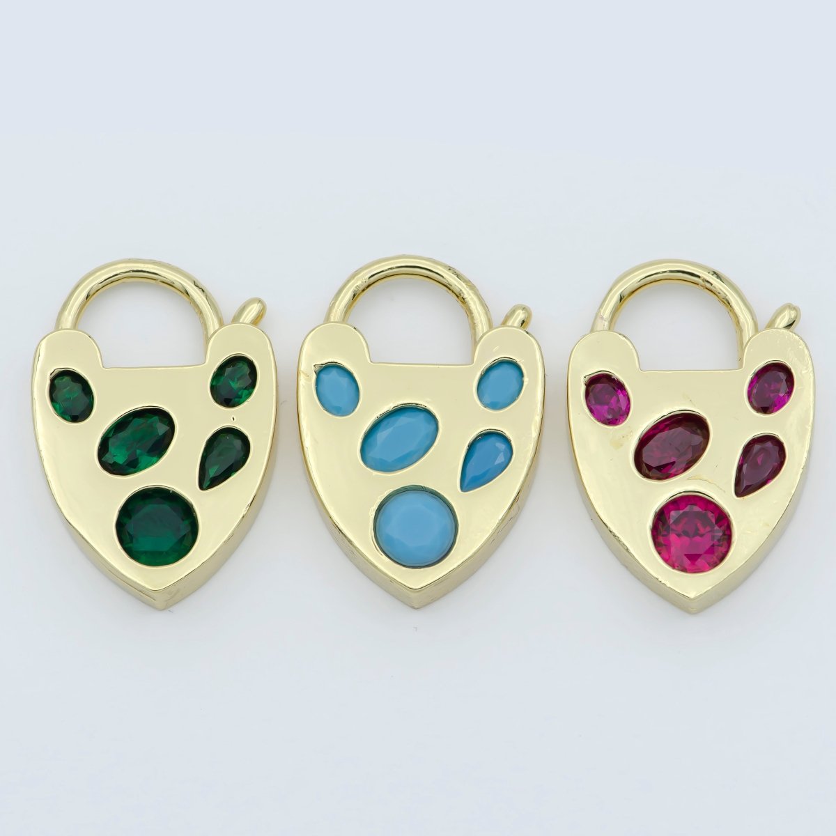 14K Shiny Gold Heart Shaped Padlock Clasp, Cubic Zirconia Love Clasp, Working Open Close Clasp Pendant Connector Charm for Necklace L-320~L-322 - DLUXCA