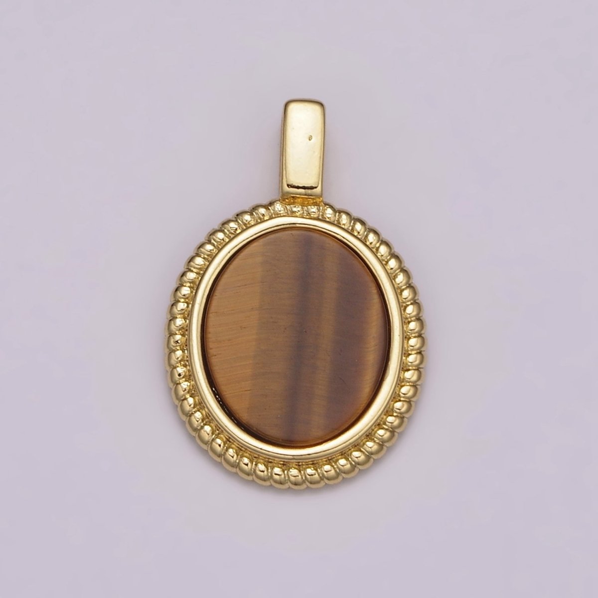 14K Yellow Gold Filled Oval Gemstone Medallion Pendant Abalone, Tiger Eye, Carnelian, Black ,Green Agate for Vintage Classic Minimalist Jewelry N-478 - N-482 - DLUXCA