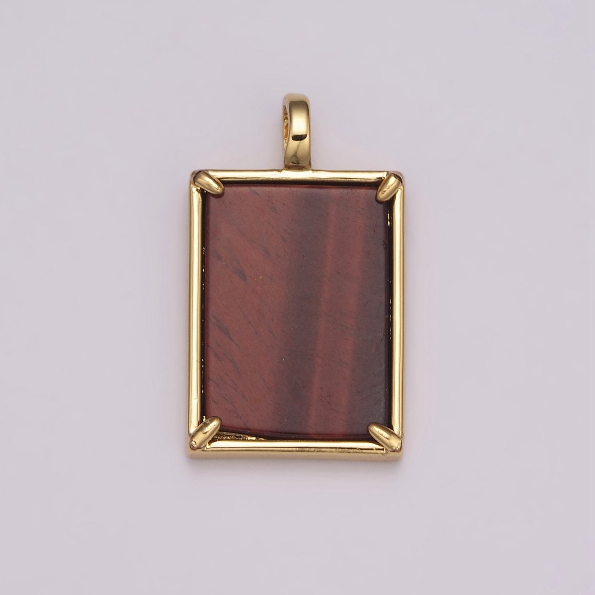 14K Yellow Gold Filled Rectangle Gemstone Medallion Pendant Tiger Eye, Carnelian ,Green Agate for Minimalist Classic Jewelry N-487 - N-490 - DLUXCA
