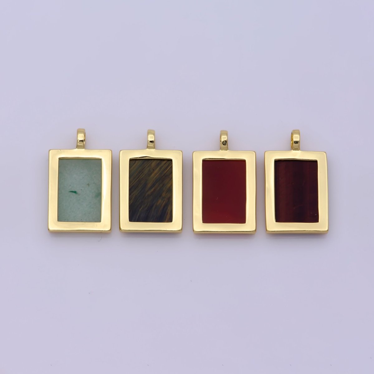 14K Yellow Gold Filled Rectangle Gemstone Medallion Pendant Tiger Eye, Carnelian ,Green Agate for Minimalist Classic Jewelry N-487 - N-490 - DLUXCA