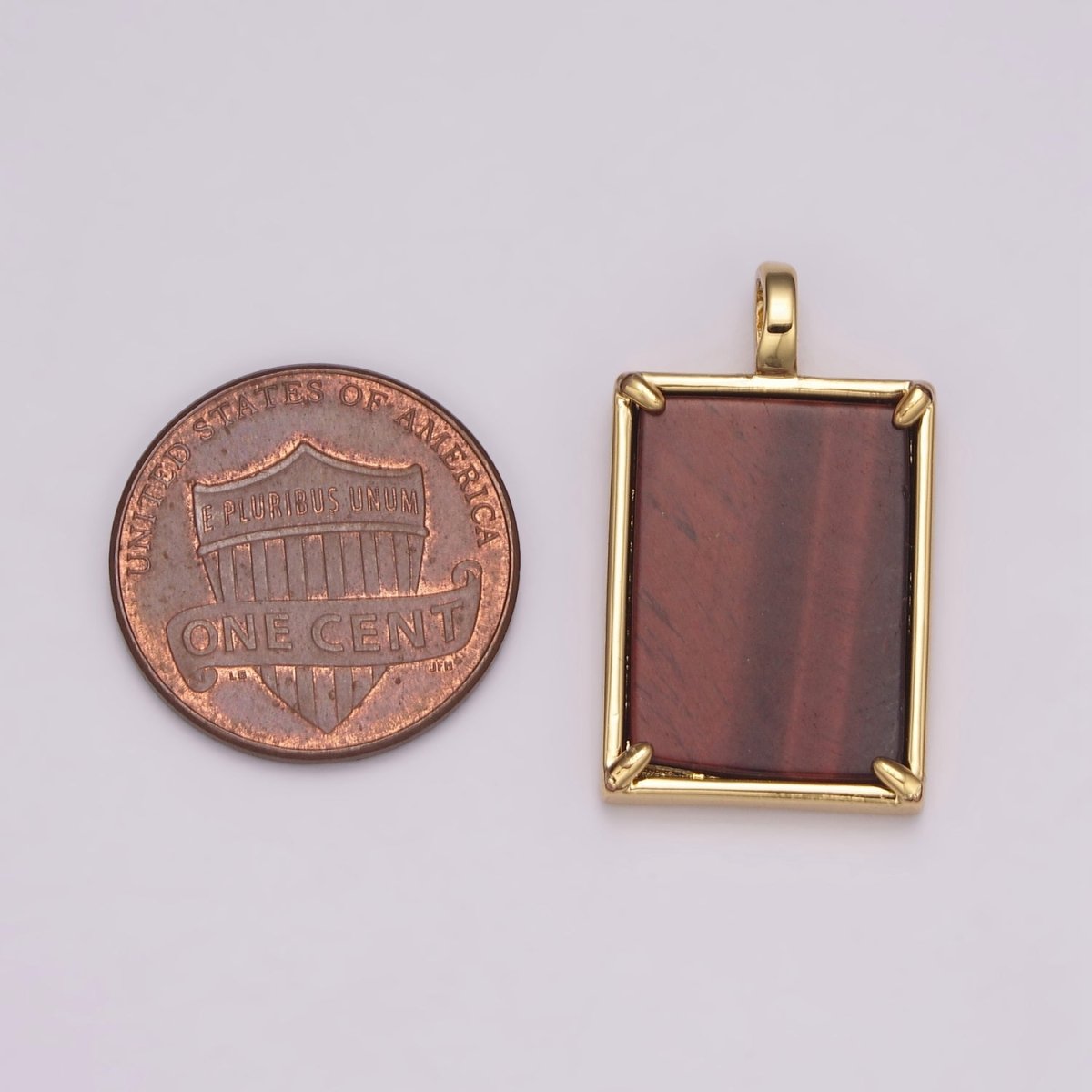 14K Yellow Gold Filled Rectangle Gemstone Medallion Pendant Tiger Eye, Carnelian ,Green Agate for Minimalist Classic Jewelry N-487 - N-490 - DLUXCA
