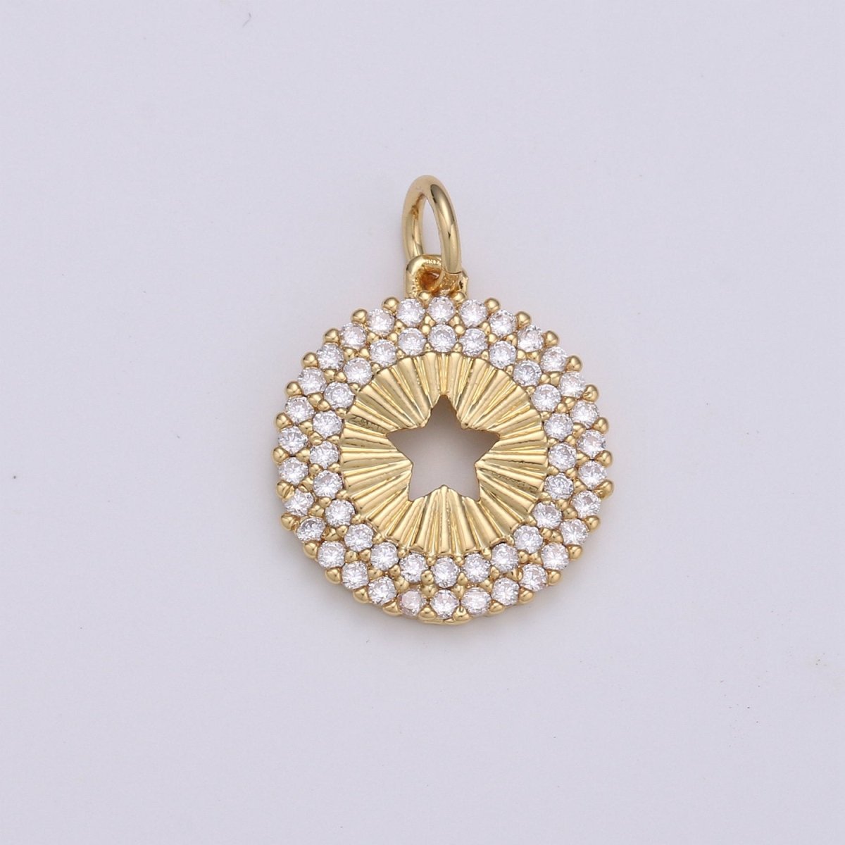 14mm 24K Gold and Silver Round Star Charm - Round Star Charm, Micro Pave Star Charm, Twinkle Star Charm, 24k Gold Filled Charm D-576 D-577 - DLUXCA