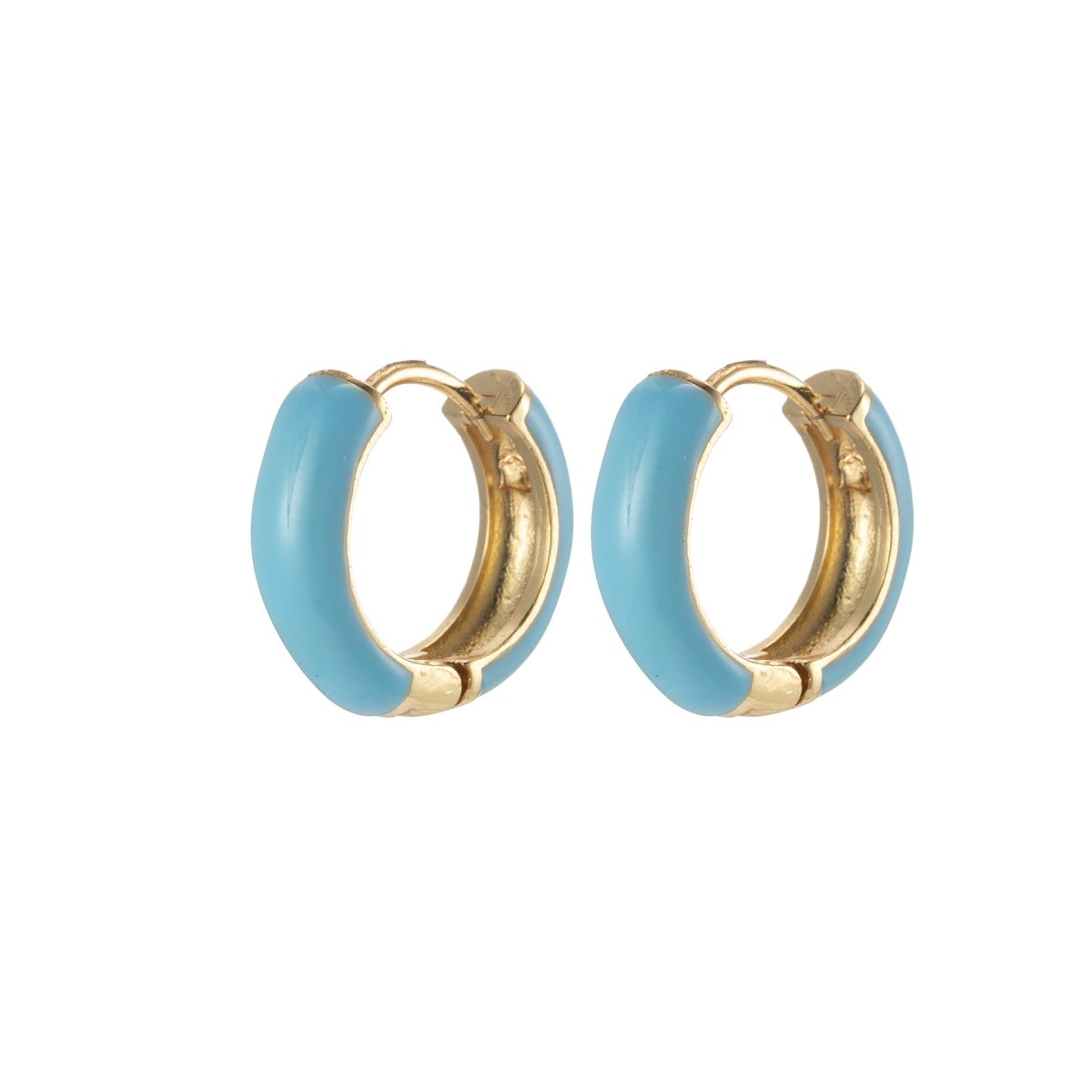 14mm Huggie Earring Colorful Neon Enamel Gold Multi Color Small Hoops Y2K Jewelry P-141~P-149 - DLUXCA