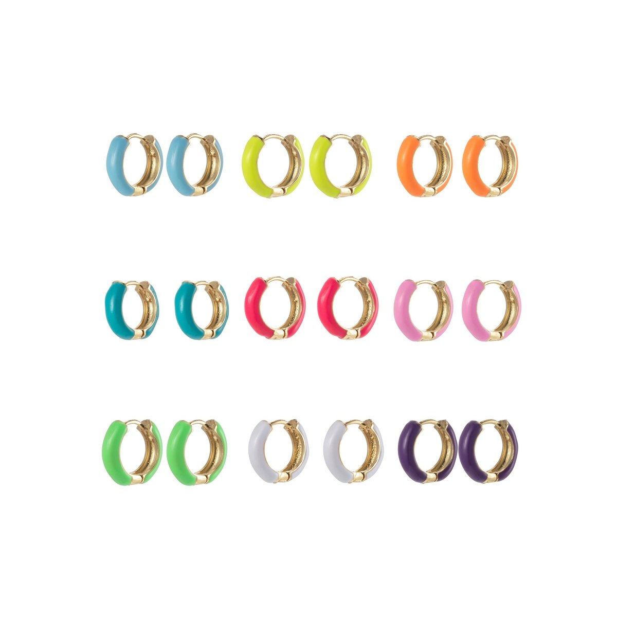 14mm Huggie Earring Colorful Neon Enamel Gold Multi Color Small Hoops Y2K Jewelry P-141~P-149 - DLUXCA