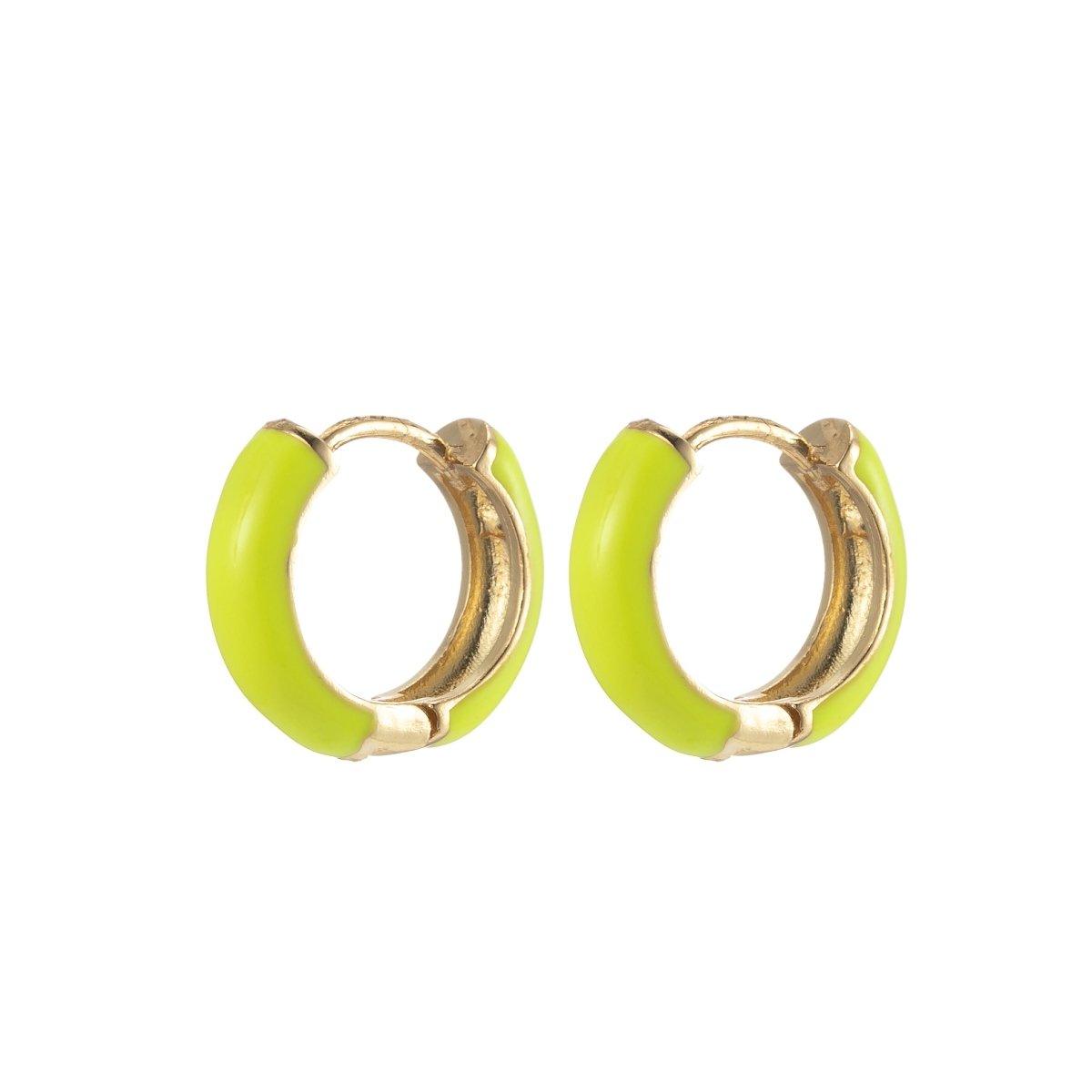 14mm Huggie Earring Colorful Neon Enamel Gold Multi Color Small Hoops Y2K Jewelry P-141~P-149 - DLUXCA