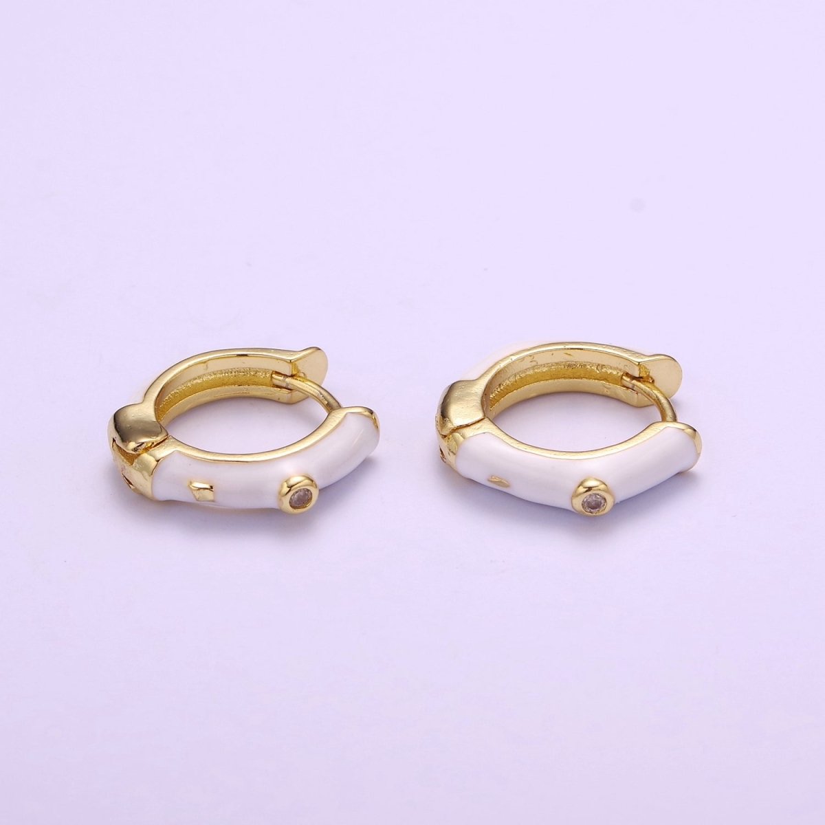 14mm White Enamel Gold Hoop Earring, Small Huggie Earring P-102 - DLUXCA