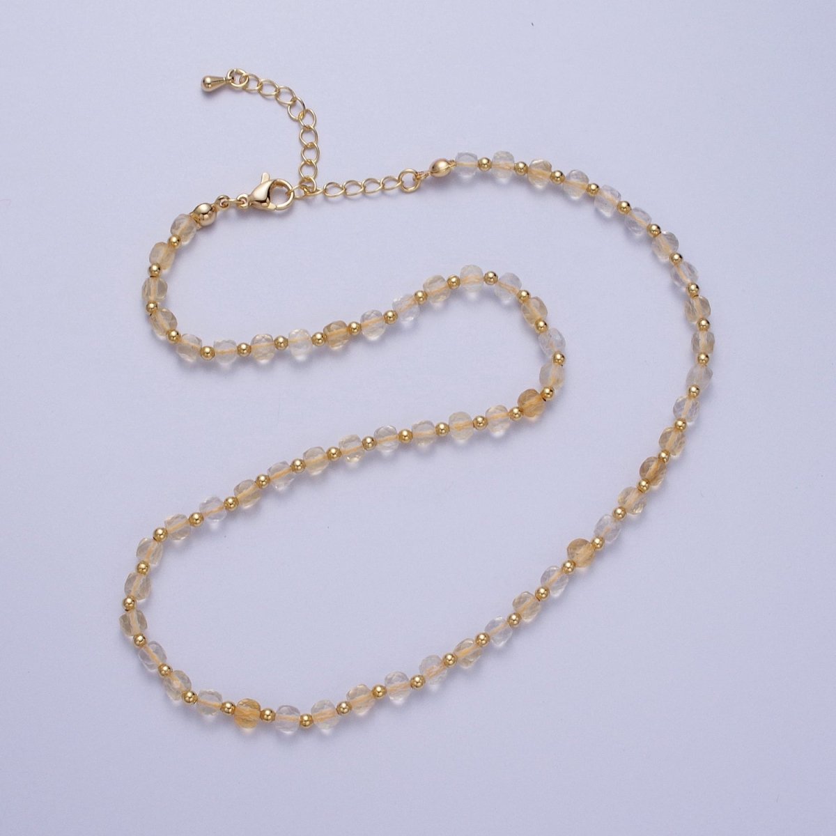 15.5 Inch Natural Yellow Citrine Multifaceted Cube Gemstone w. Gold Bead Choker Necklace | WA-1425 Clearance Pricing - DLUXCA