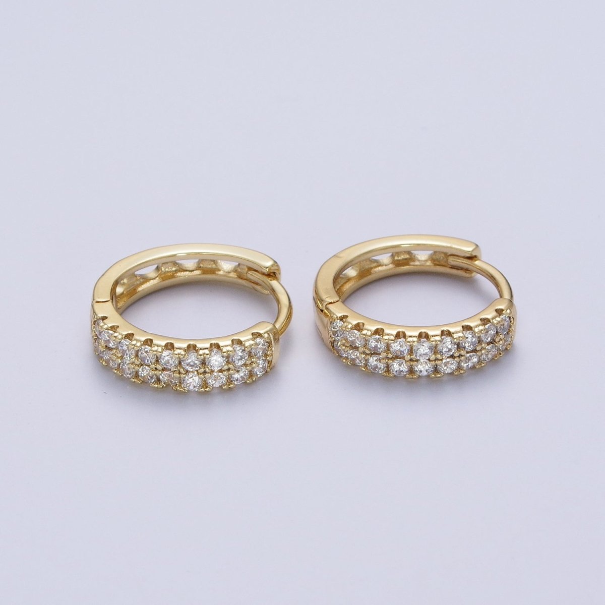 15.5mm Double Micro Paved CZ Huggie Hoop Cartilage Earrings in Gold & Silver | Y-050 Y-052 - DLUXCA