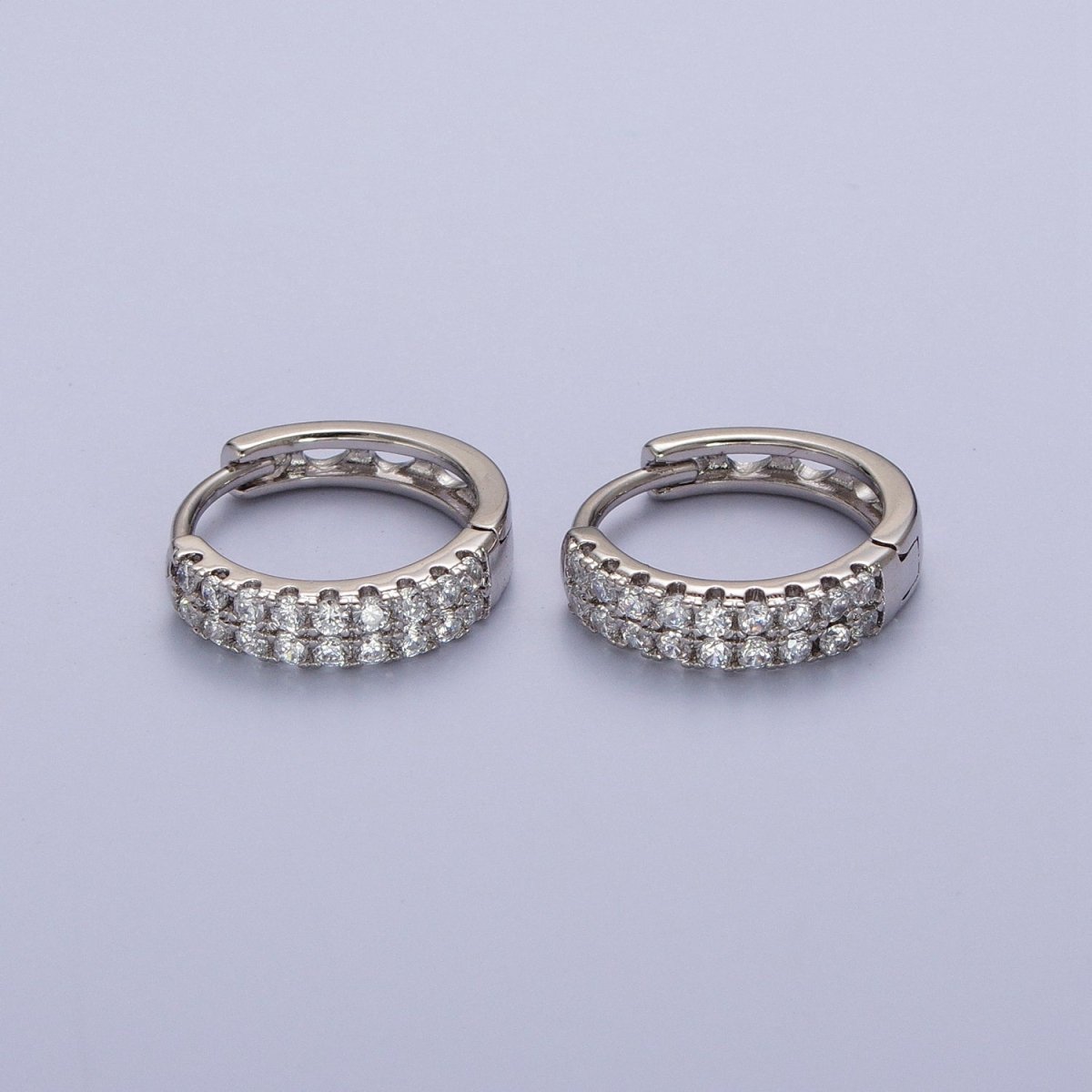15.5mm Double Micro Paved CZ Huggie Hoop Cartilage Earrings in Gold & Silver | Y-050 Y-052 - DLUXCA