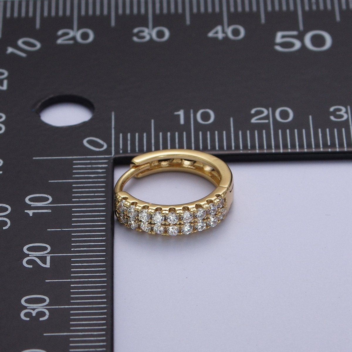 15.5mm Double Micro Paved CZ Huggie Hoop Cartilage Earrings in Gold & Silver | Y-050 Y-052 - DLUXCA