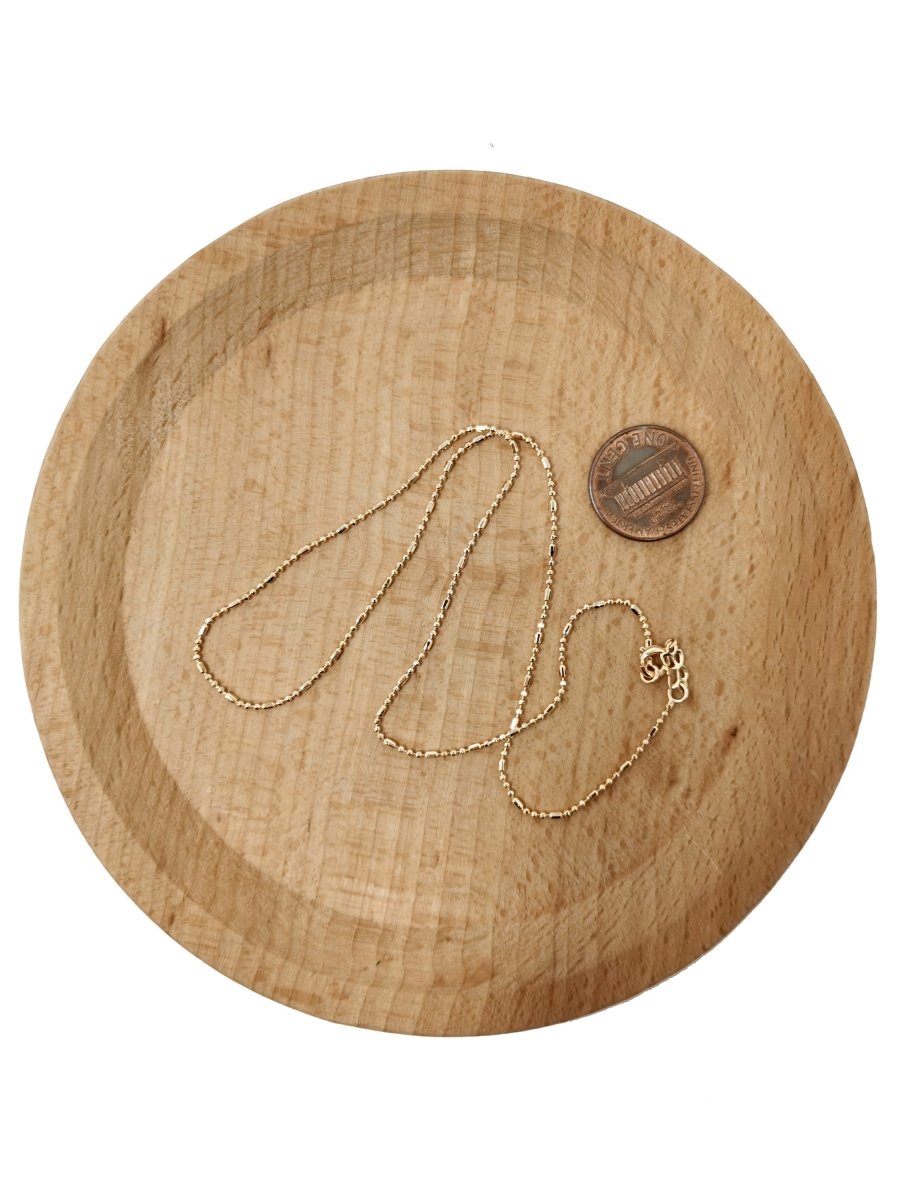 15.6'' Ready to Use 18K Gold Plated Bead Necklace Chain, Layering Beaded Chain, Dainty 1mm Bead Necklace w/Spring Ring | CN-656 Clearance Pricing - DLUXCA