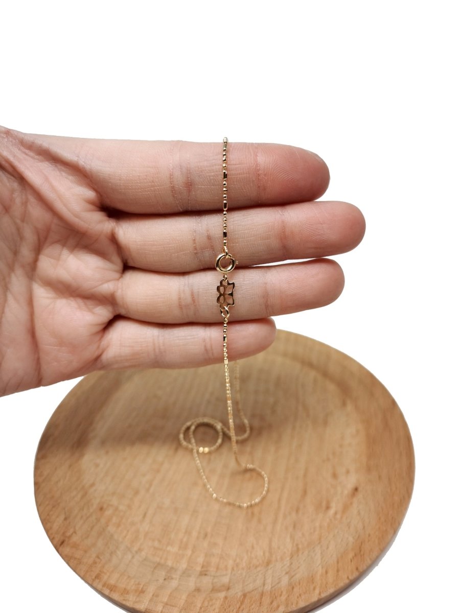 15.6'' Ready to Use 18K Gold Plated Bead Necklace Chain, Layering Beaded Chain, Dainty 1mm Bead Necklace w/Spring Ring | CN-656 Clearance Pricing - DLUXCA