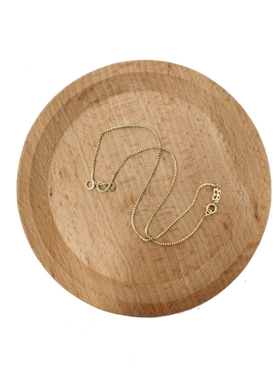 15.7 Inch Ready To Wear Chain, 14K Gold Plated Box Chain Necklace, Dainty 1mm Layering Box Necklace w/Spring Ring | CN-563 - DLUXCA