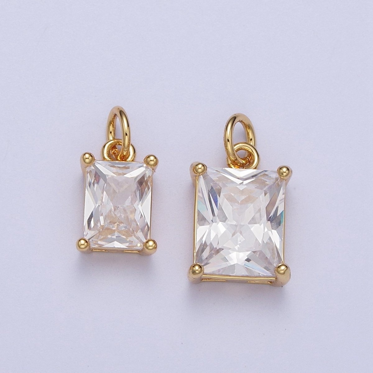15mm, 17mm Clear Baguette Cubic Zirconia Gold Charm | C-420 C-243 - DLUXCA