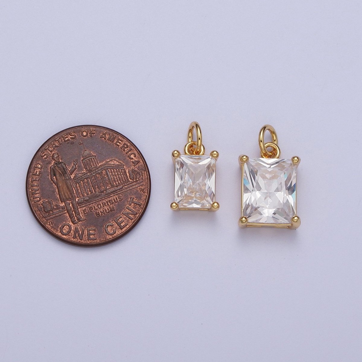 15mm, 17mm Clear Baguette Cubic Zirconia Gold Charm | C-420 C-243 - DLUXCA