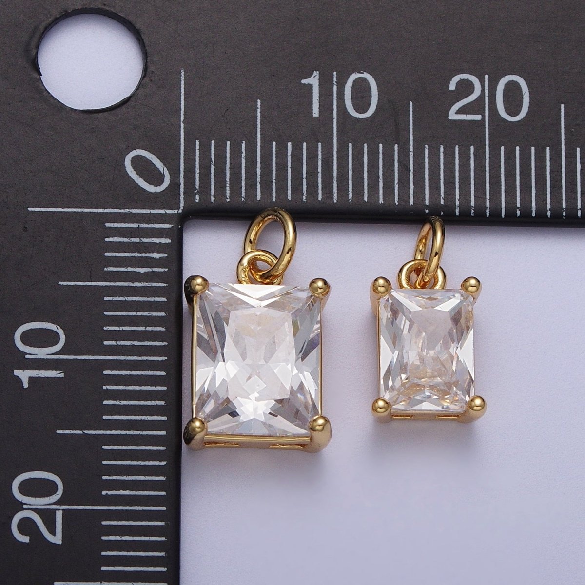 15mm, 17mm Clear Baguette Cubic Zirconia Gold Charm | C-420 C-243 - DLUXCA