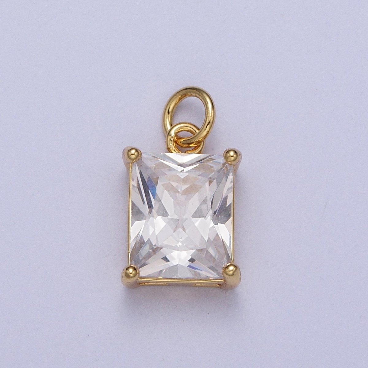 15mm, 17mm Clear Baguette Cubic Zirconia Gold Charm | C-420 C-243 - DLUXCA