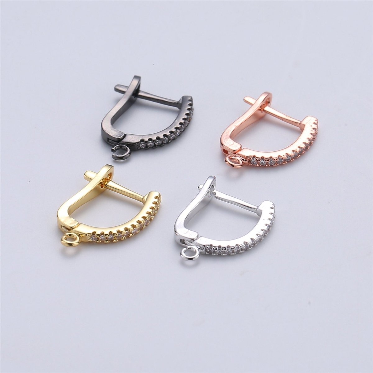 15mm Cubic one touch Earring w/ open link for Charm Rose Gold Silver Gold 18K gold Filled Lead, Nickel free, Lever back earring supply K-167 K-166 - DLUXCA