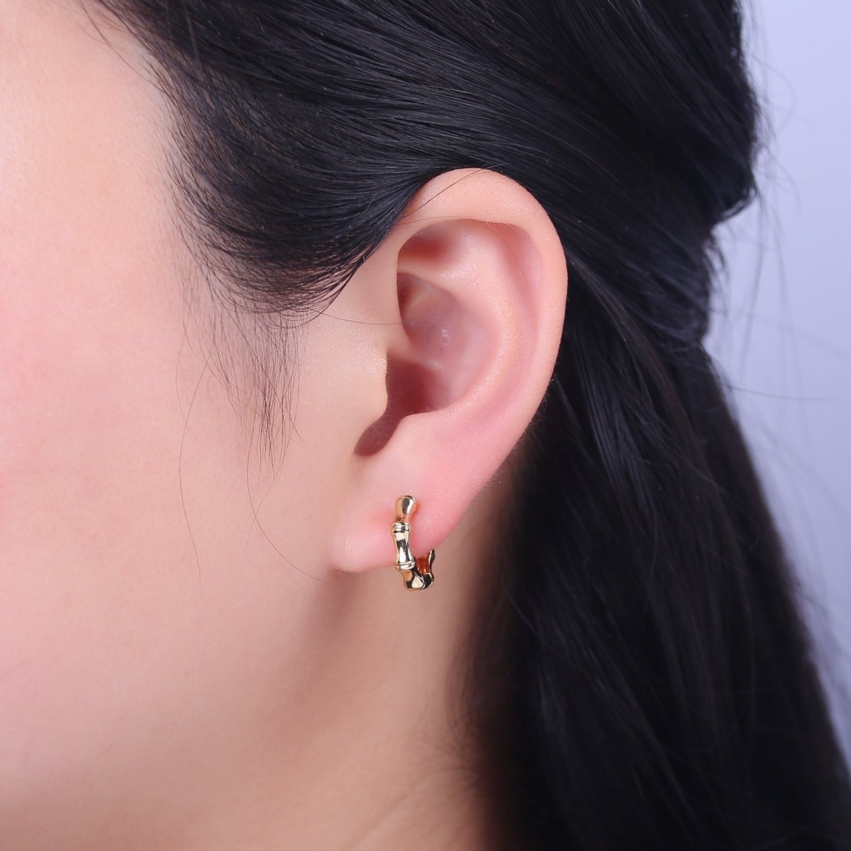 15mm Gold Bamboo Hoop Earring for Everyday Jewelry Q-083 - DLUXCA